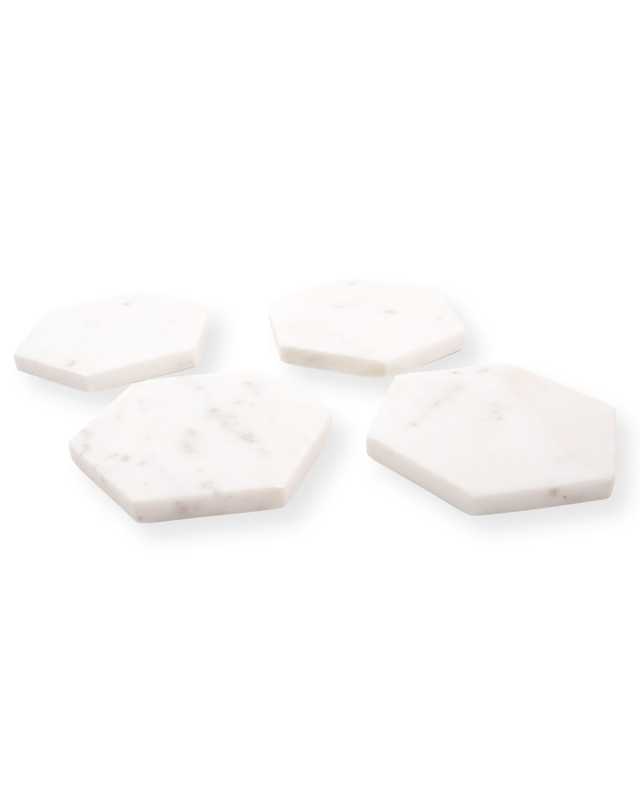 White Marble Hexagon Coasters, Set of 4