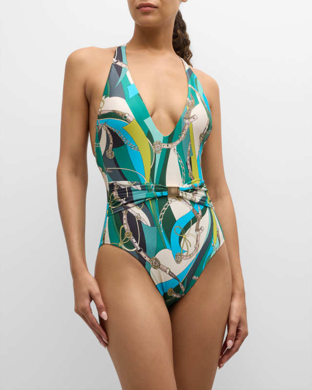 Lisa Belt Plunge One-Piece Swimsuit