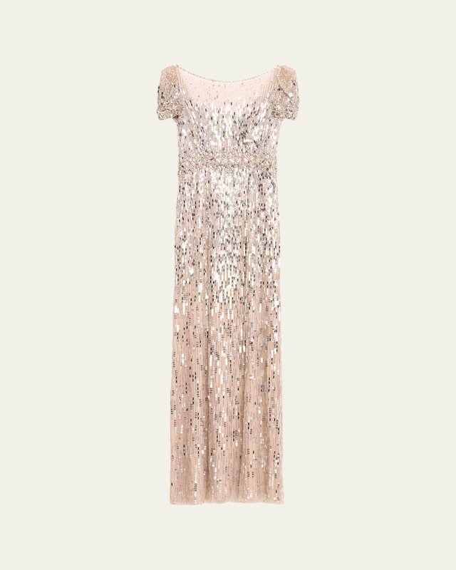 Sungem Embellished Puff-Sleeve Gown