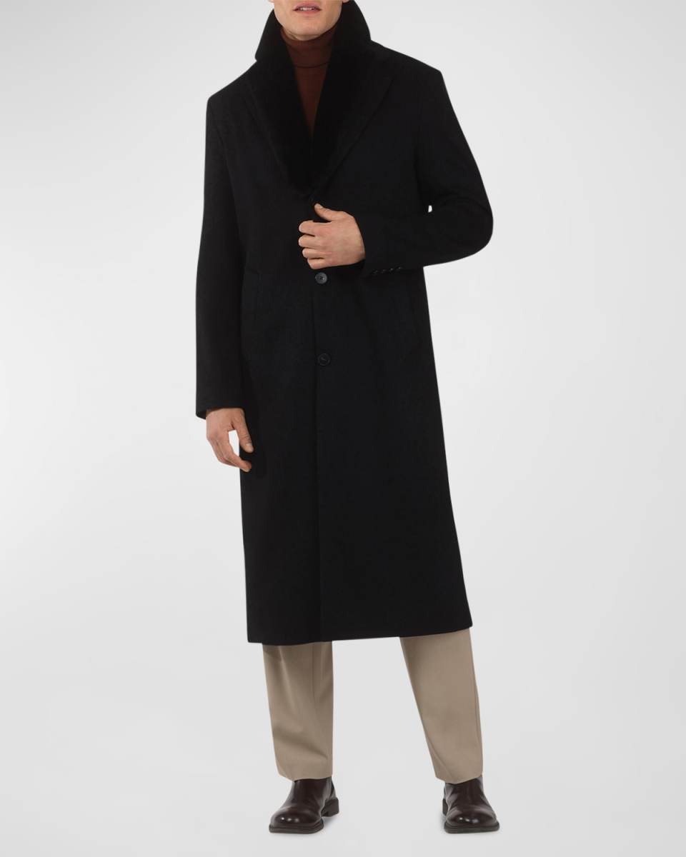 Men's Cashmere Coat With Detachable Lamb Shearling Collar