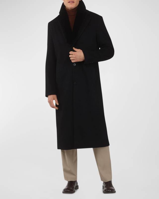 Men's Cashmere Coat With Detachable Lamb Shearling Collar