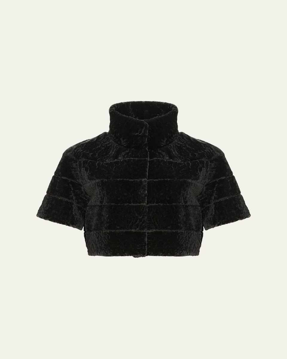 Reversible Textured Shearling Lamb Bolero