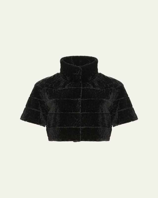 Reversible Textured Shearling Lamb Bolero