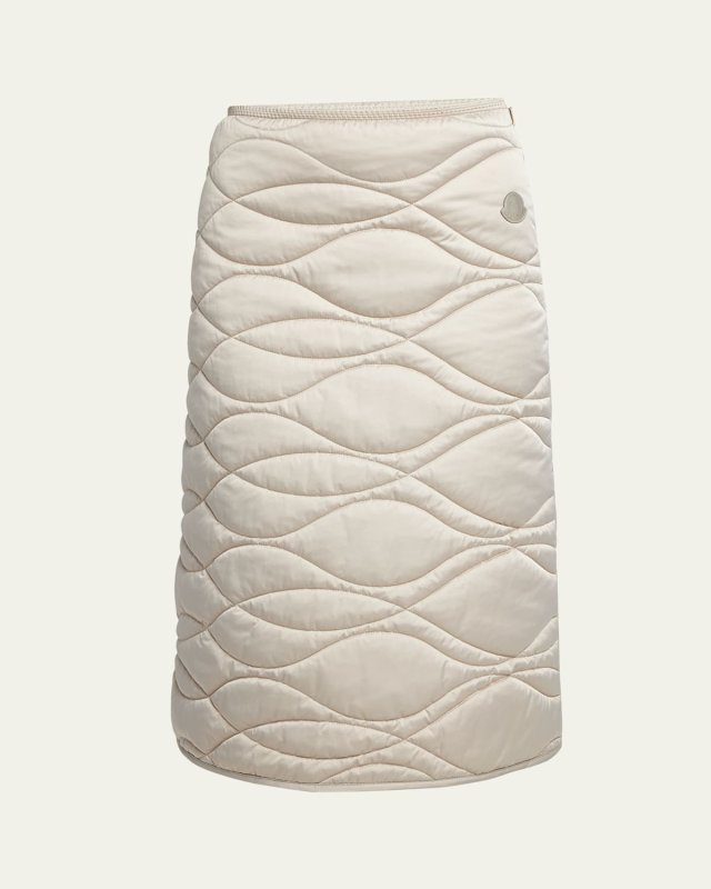 Wave-Quilted Satin Midi Skirt
