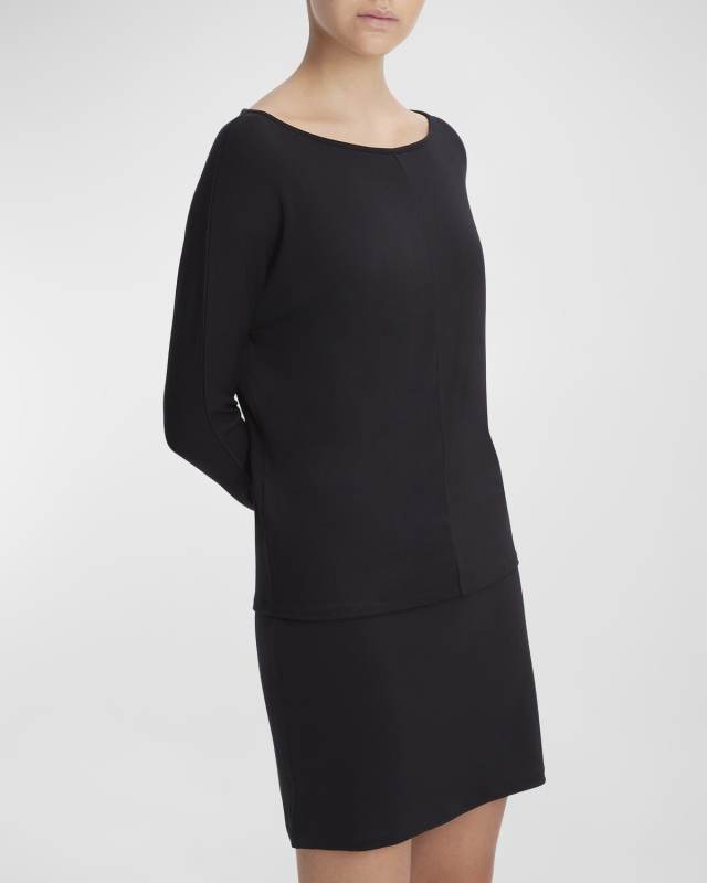Draped Long-Sleeve Wide-Neck Top