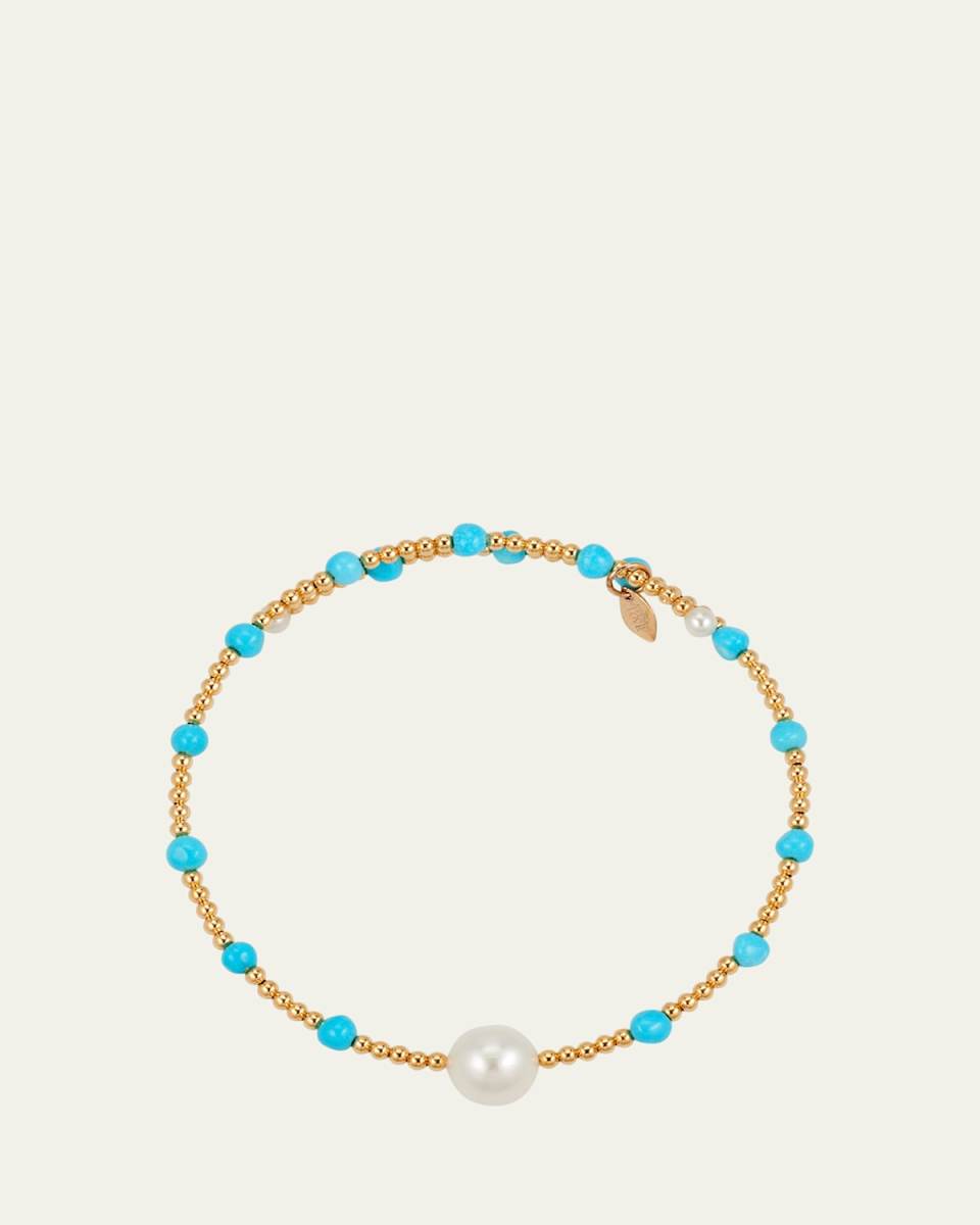 Santa Lucia Turquoise Single Large Pearl 18K Yellow Gold Beaded Bracelet