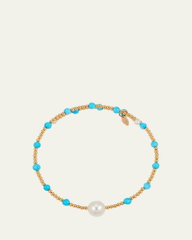 Santa Lucia Turquoise Single Large Pearl 18K Yellow Gold Beaded Bracelet