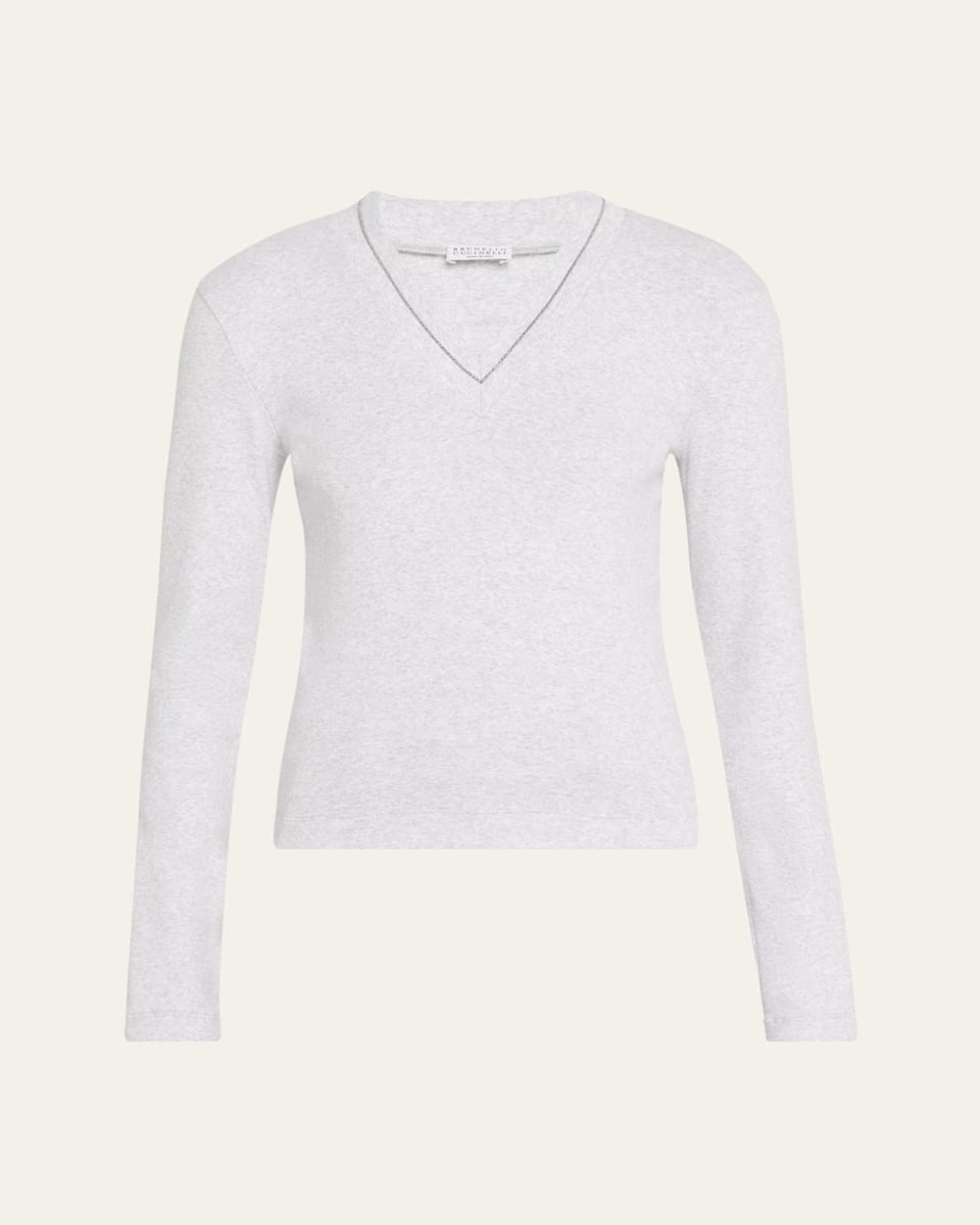 Cotton Ribbed Knit Top with Monili Detai