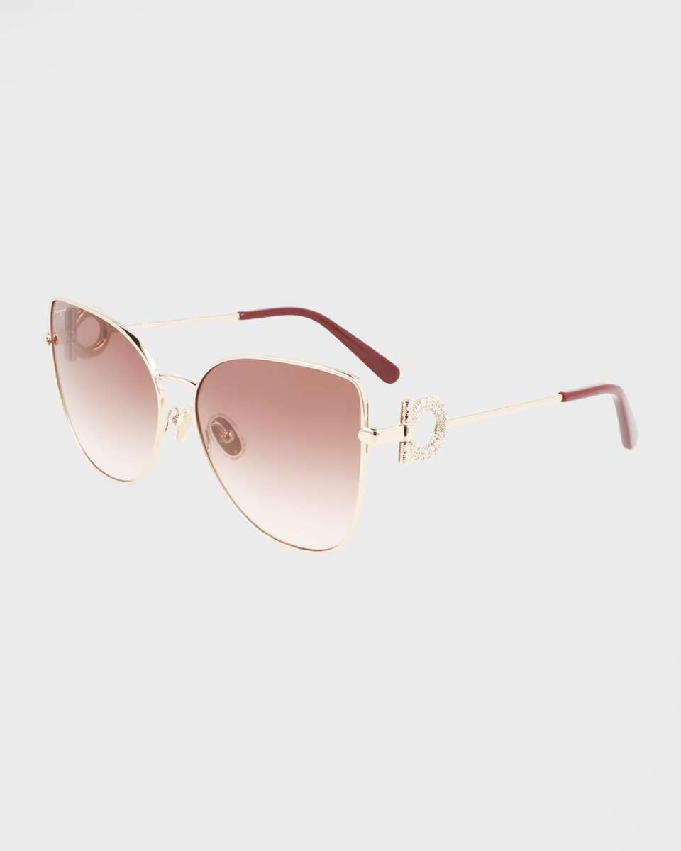 Crystal Gancini Metal Cat-Eye Sunglasses