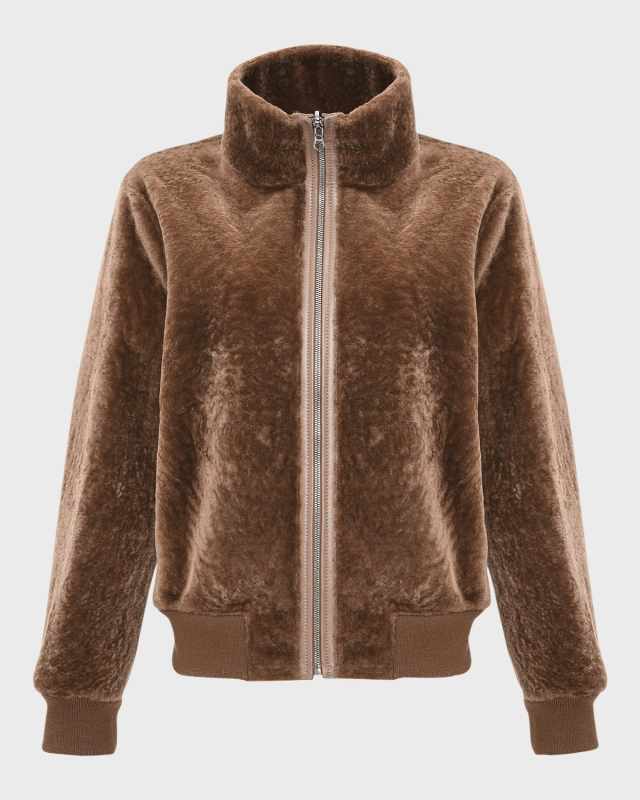 Reversible Textured Shearling Lamb Bomber Jacket