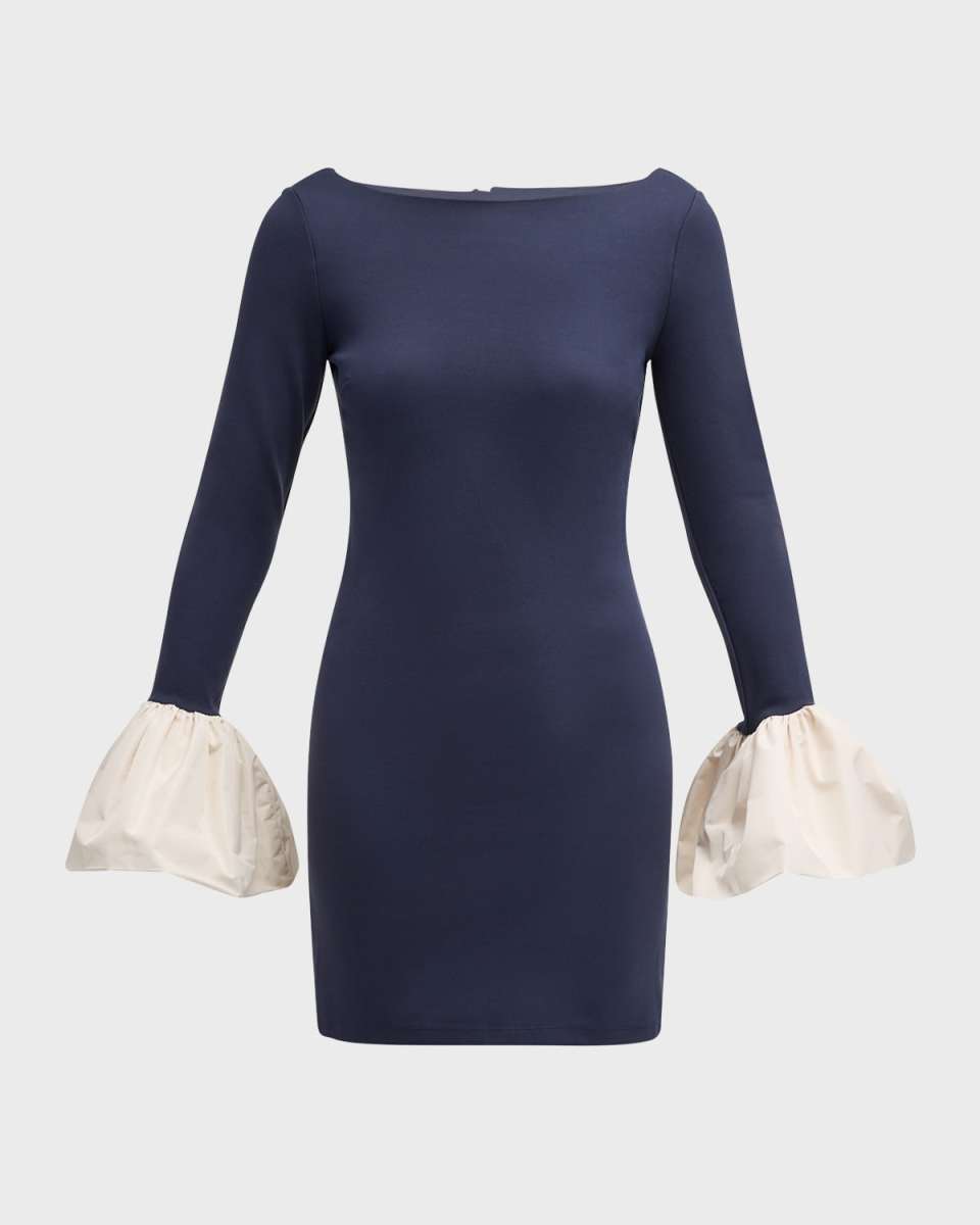 Hawthorne Peplum-Cuff Boat-Neck Mini Cocktail Dress