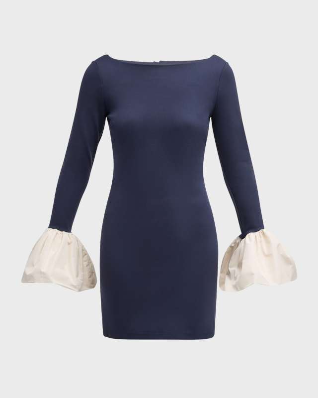 Hawthorne Peplum-Cuff Boat-Neck Mini Cocktail Dress