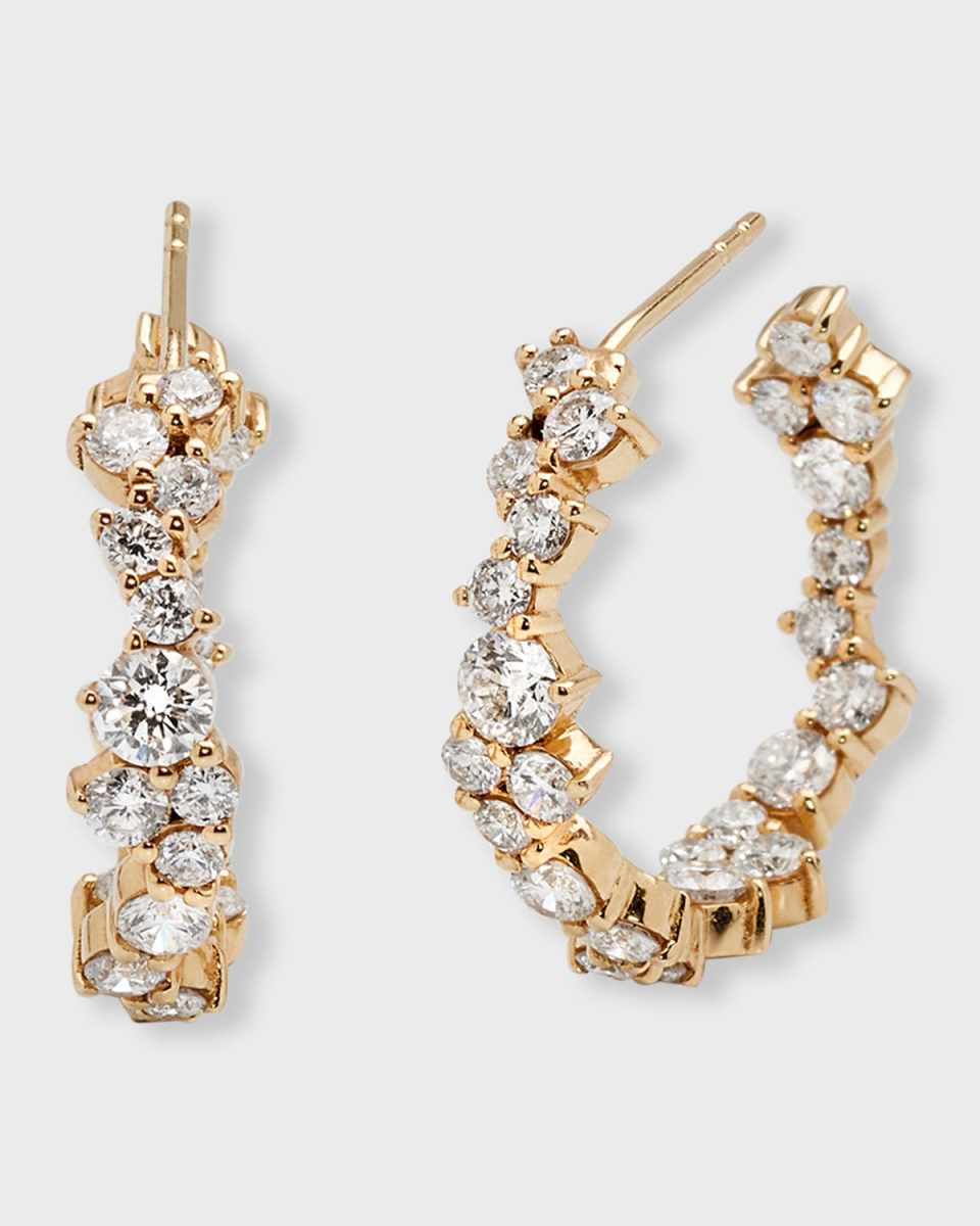 14k Yellow Gold Diamond Cocktail Hoop Earrings
