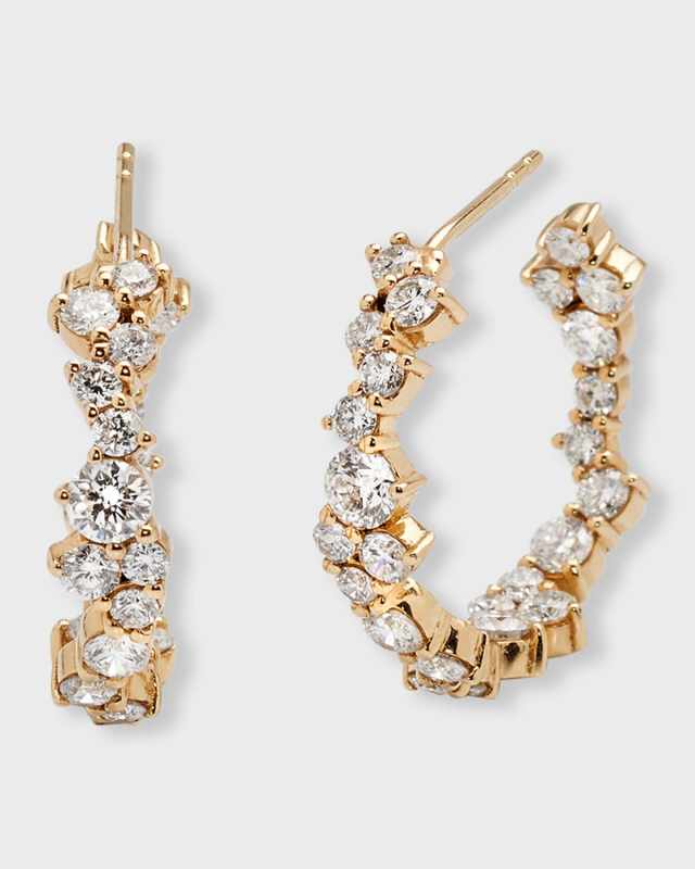 14k Yellow Gold Diamond Cocktail Hoop Earrings