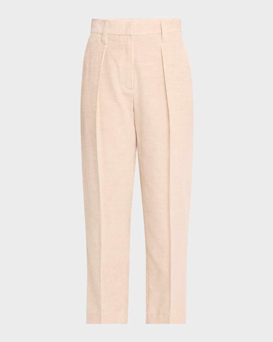 Fluid Melange Corduroy Straight-Leg Ankle Trousers