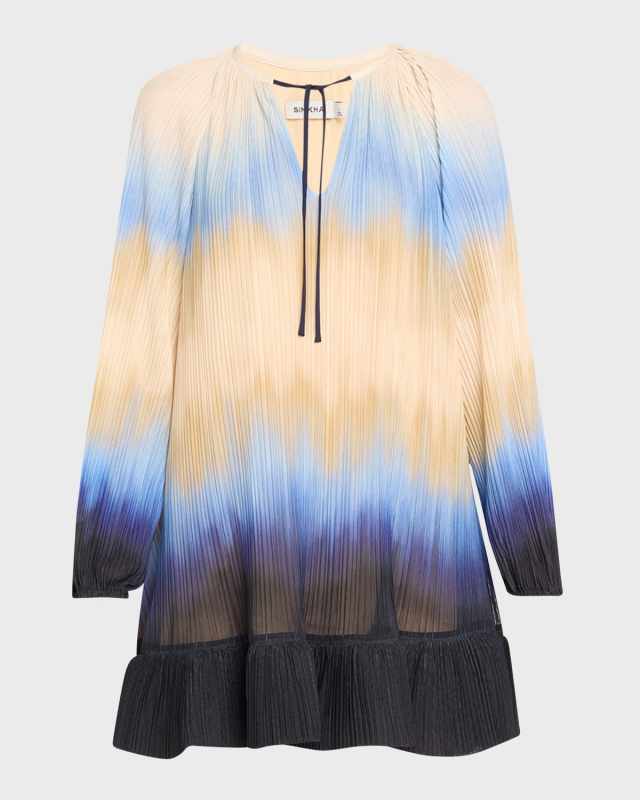 Adasia Split-Neck Ruffle-Hem Mini Dress