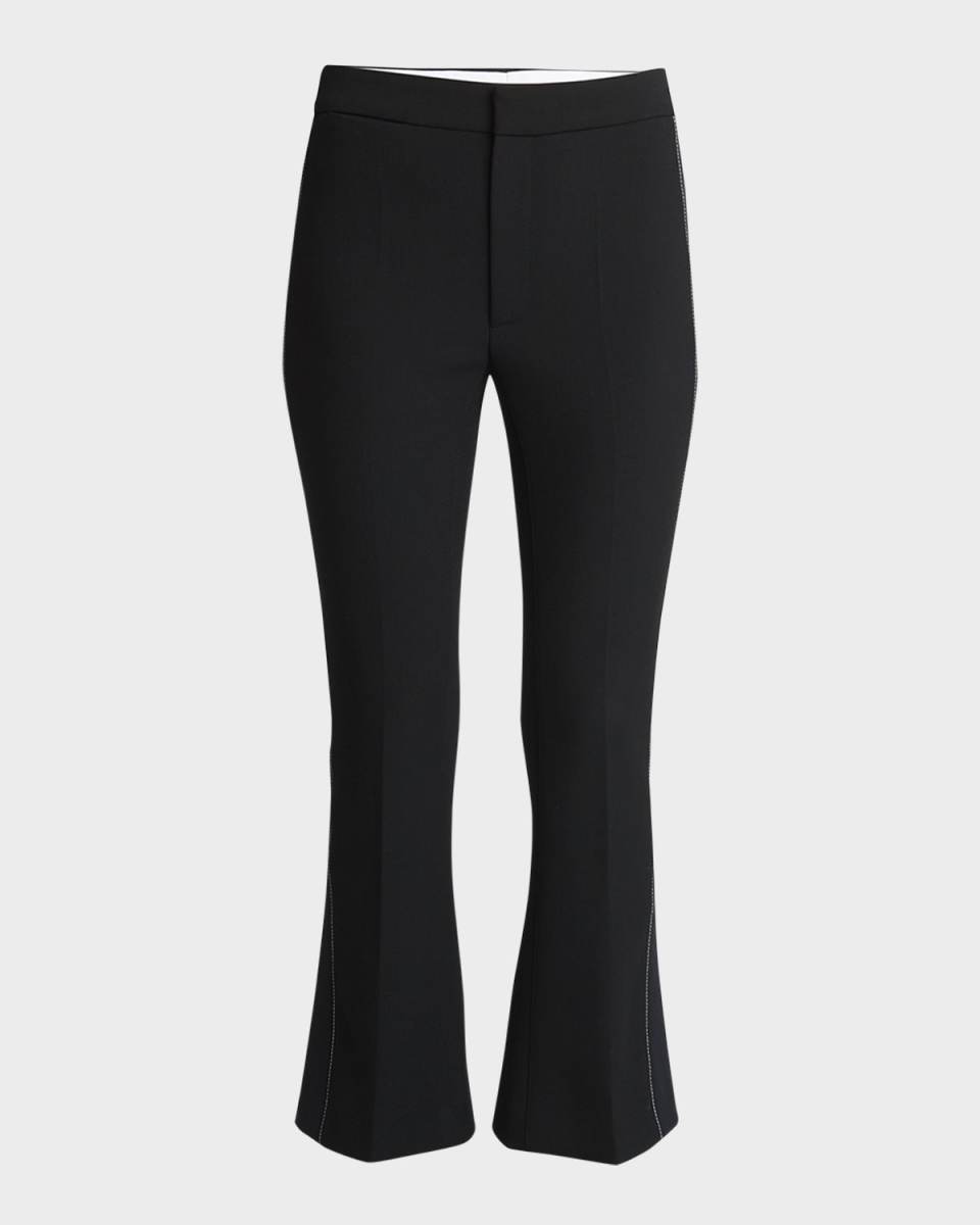 Mid-Rise Rib-Detail Flared Crop Trousers