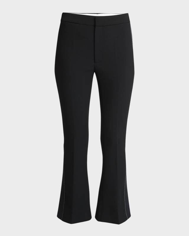 Mid-Rise Rib-Detail Flared Crop Trousers