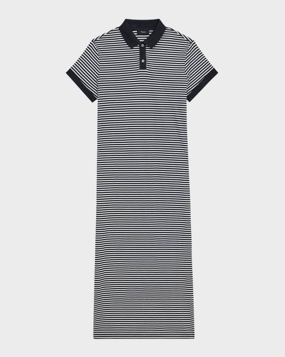 Striped Polo Short-Sleeve Midi T-Shirt Dress