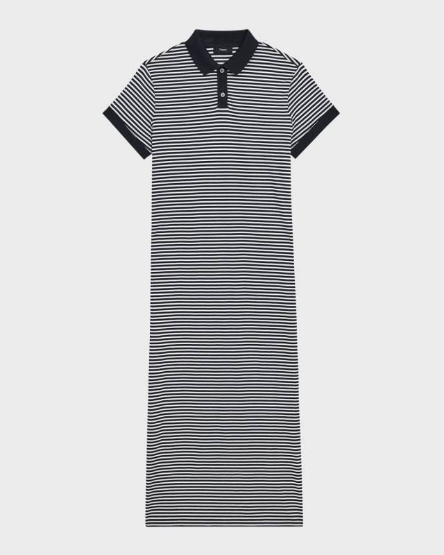 Striped Polo Short-Sleeve Midi T-Shirt Dress