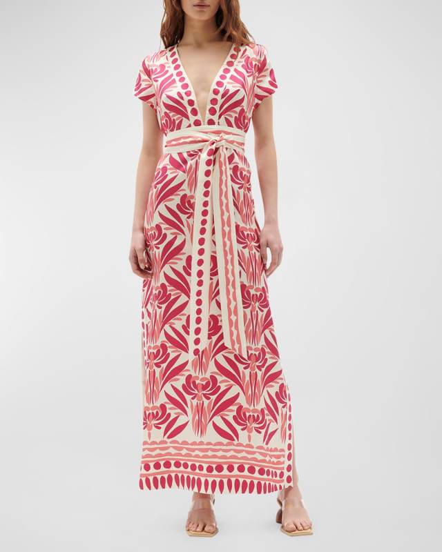 Isolda Printed Short-Sleeve Maxi Dress