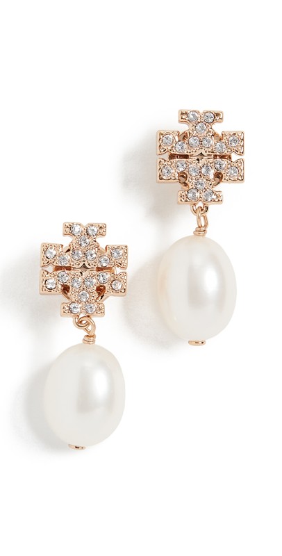 Tory Burch Kira Pave Pearl Drop Earrings Tory Gold/Pearl