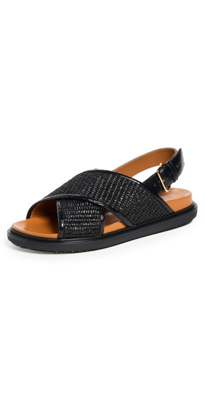 Marni Fussbett Crisscross Sandals Black/Earth of Siena