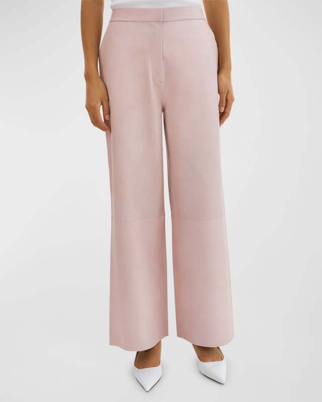 Yaren Mid-Rise Wide-Leg Leather Ankle Pants