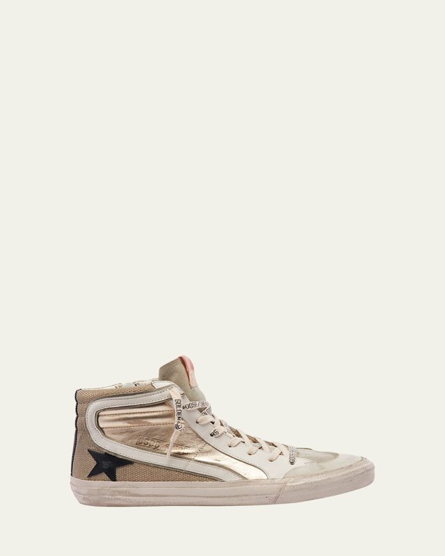 Slide Mid-Top Metallic Leather Sneakers