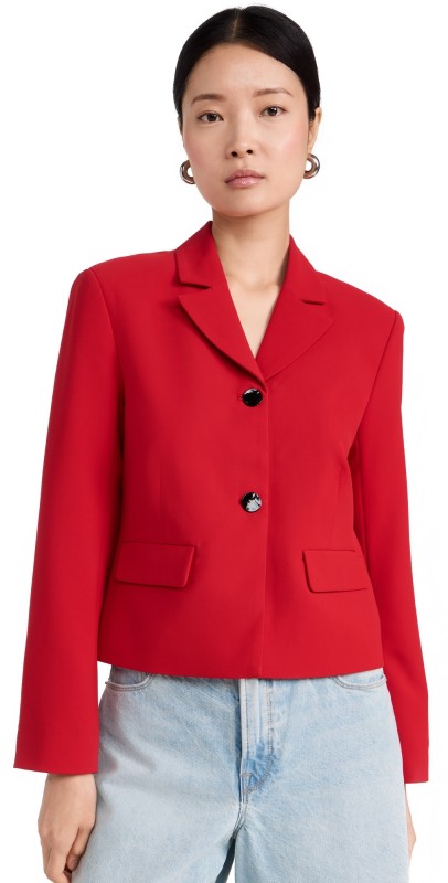 GANNI Light Twill Suiting Fitted Blazer Barbados Cherry