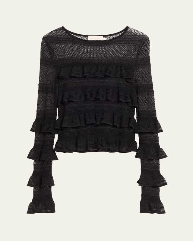 Illustration Frilled Long-Sleeve Top