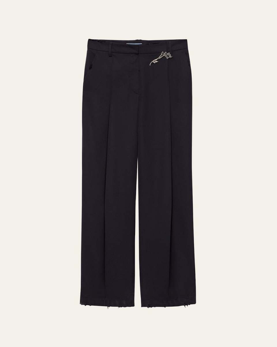 Crystal Brooch Old Gabardine Wool Pants