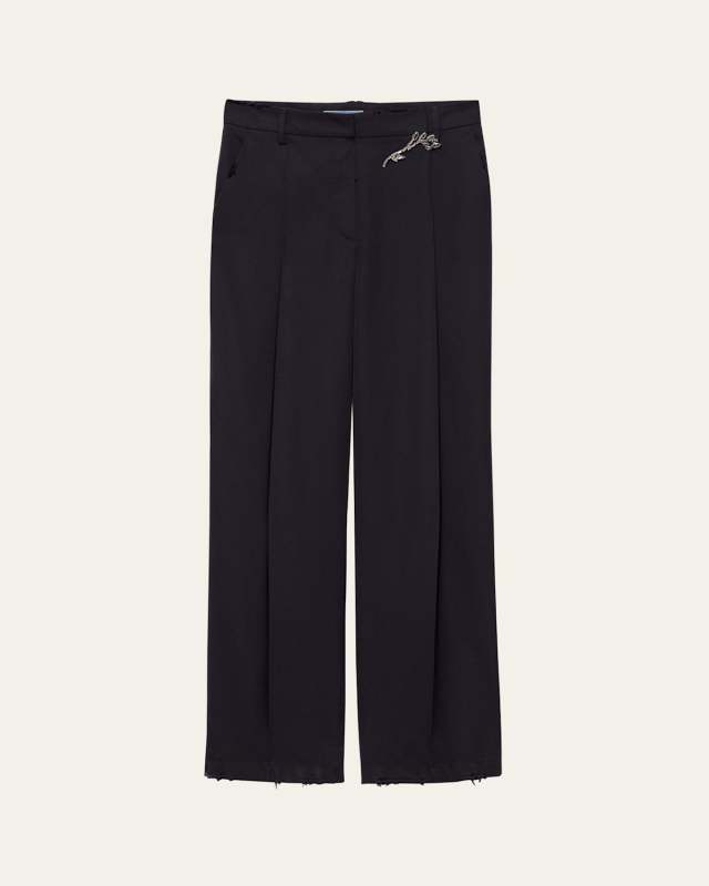 Crystal Brooch Old Gabardine Wool Pants