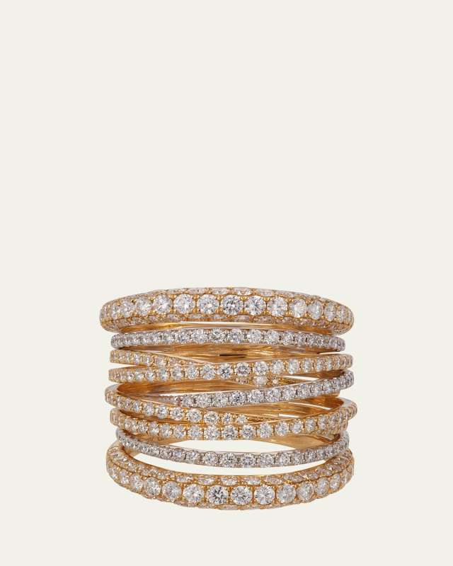 18K White and Yellow Gold Diamond Tall Scribble Band Ring