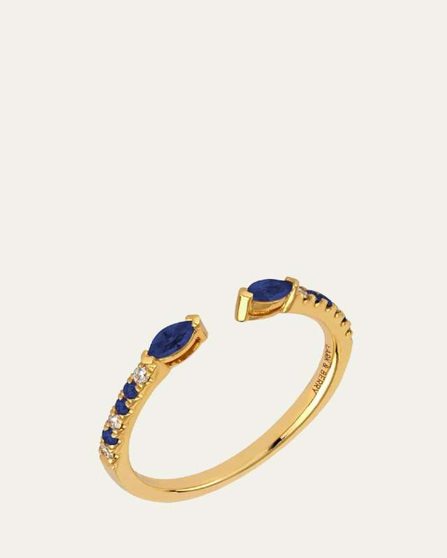 14K Yellow Gold Veto Open Ring with Lab Grown Diamonds and Cultured Sapphires