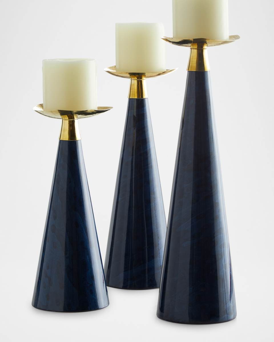 Blue Bird's Eye Veneer Candleholder Trio