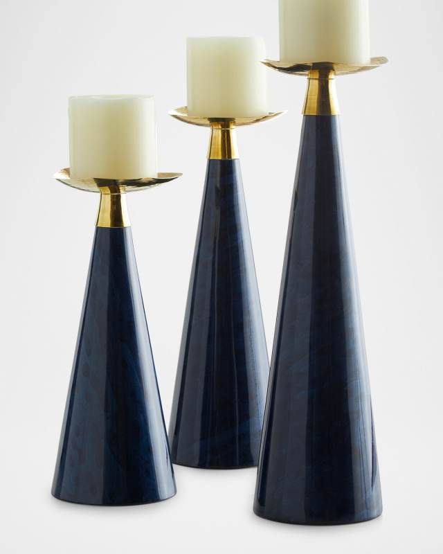 Blue Bird's Eye Veneer Candleholder Trio
