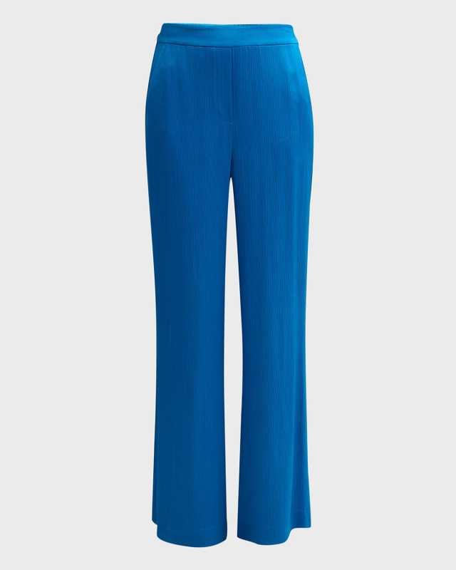 Maria Crinkled Back-Slit Straight-Leg Pants