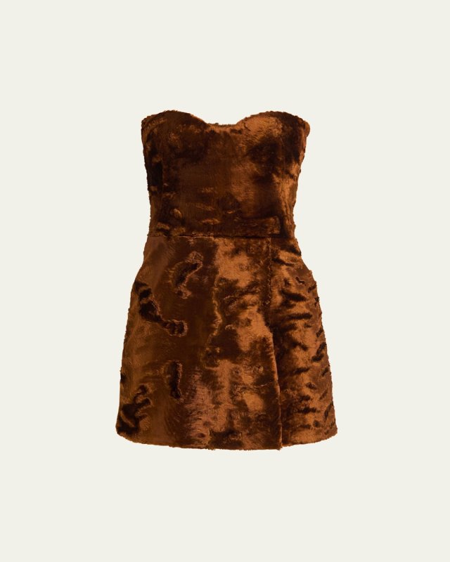 Faux Fur Velvet Strapless Mini Dress