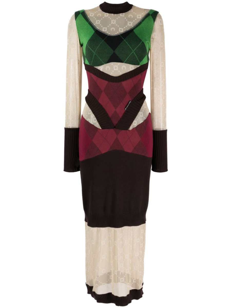 Regenerated lozenge-knit midi dress