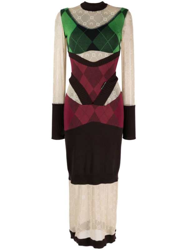 Regenerated lozenge-knit midi dress