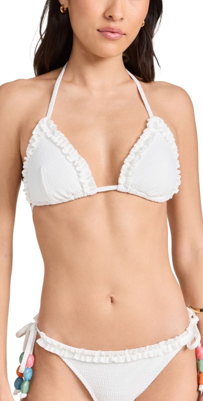 Shoshanna Ruffle Triangle Bikini Top Optic White