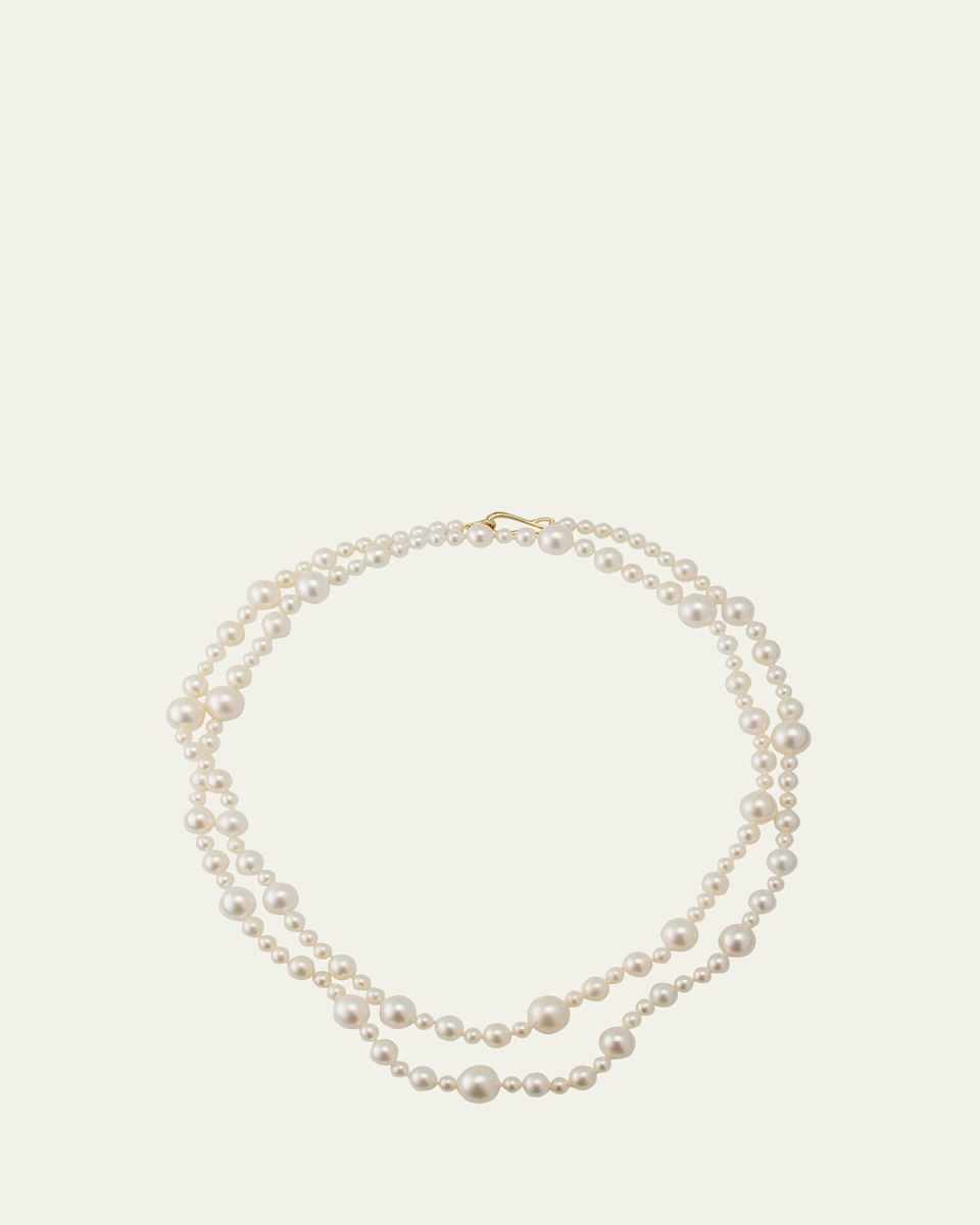 14K Yellow Gold Multi-Size White Freshwater Pearl Strand Necklace