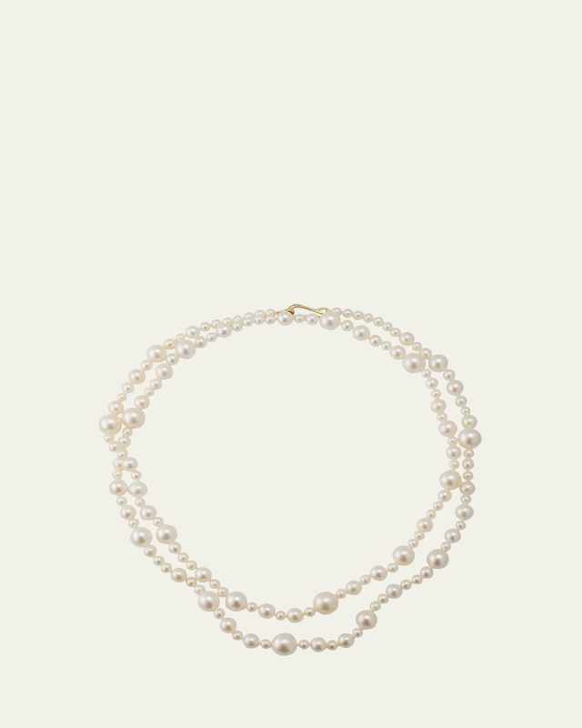 14K Yellow Gold Multi-Size White Freshwater Pearl Strand Necklace