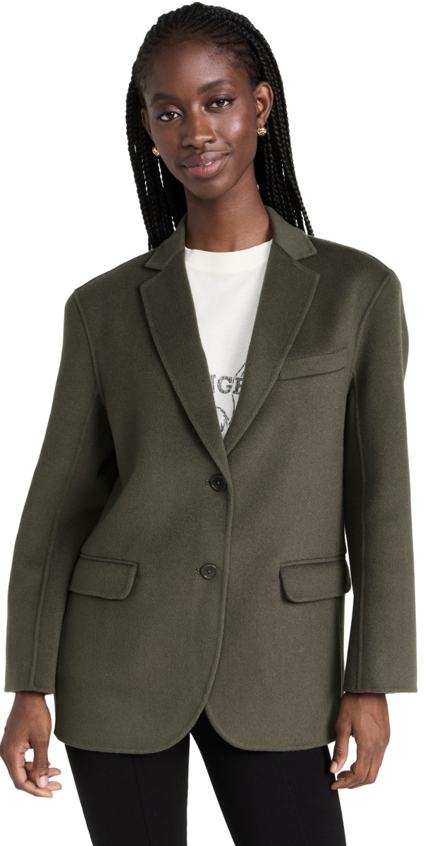 ANINE BING Quinn Blazer OLIVE CASHMERE BLEND