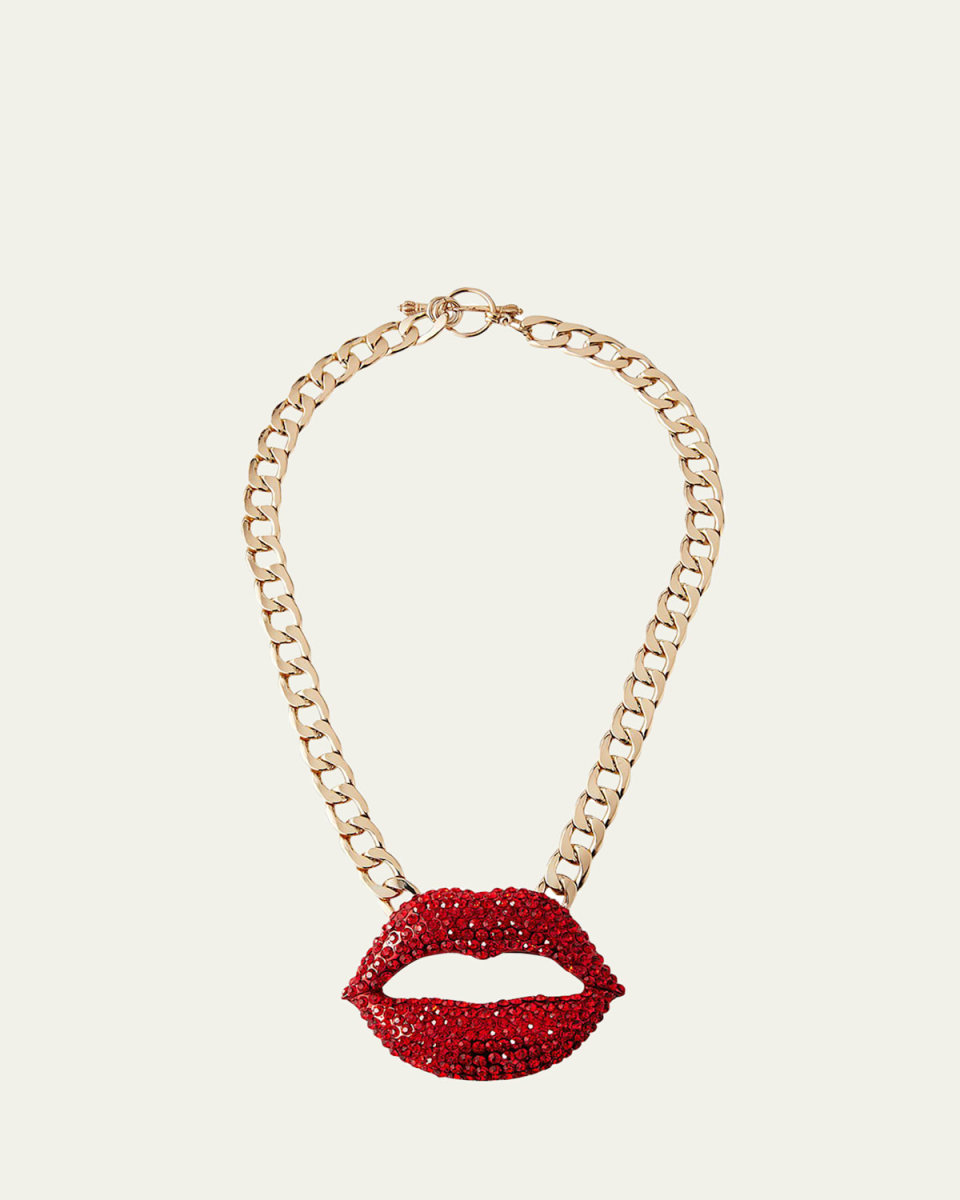 Faceted Crystal Lips Statement Necklace