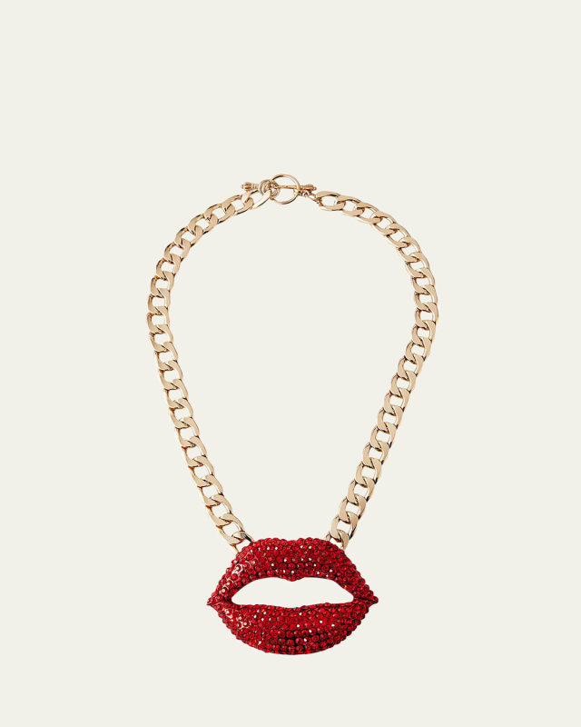 Faceted Crystal Lips Statement Necklace