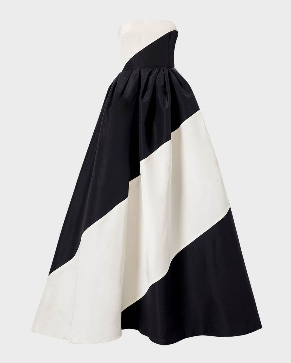 Strapless Colorblock Stripe Ball Gown