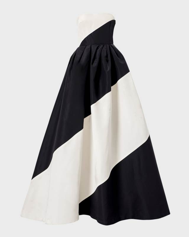 Strapless Colorblock Stripe Ball Gown