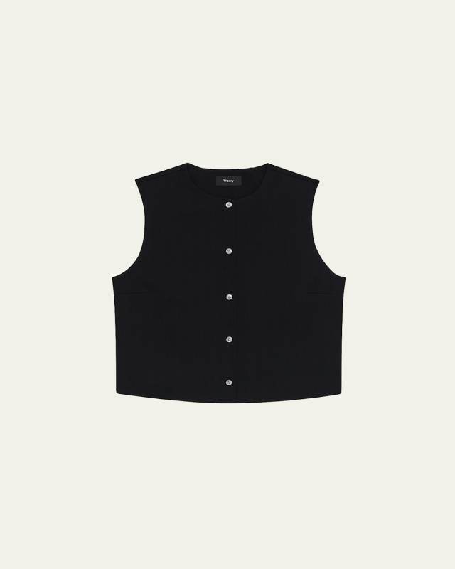 Cropped Button-Front Shell Top